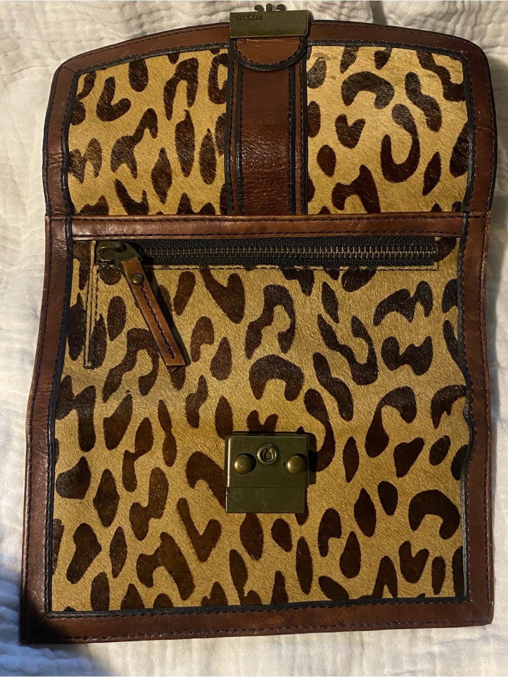 Fossil Leopard Print Clutch vintage reissue wallet trifold leather - Picture 7 of 8